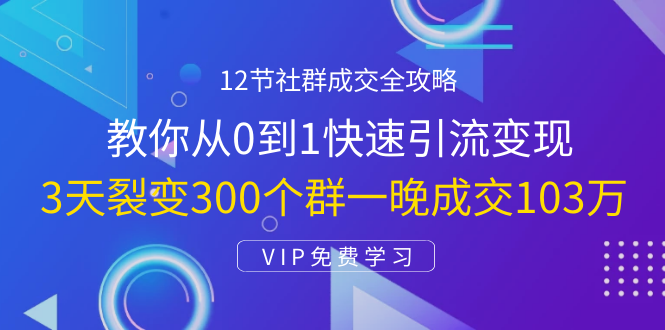 12节社群成交全攻略：从0到1快速引流变现，3天裂变300个群一晚成交103万-鱼梓小栈