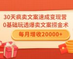 30天疯卖文案速成变现营,0基础玩透爆卖文案捞金术!每月增收20000+-鱼梓小栈