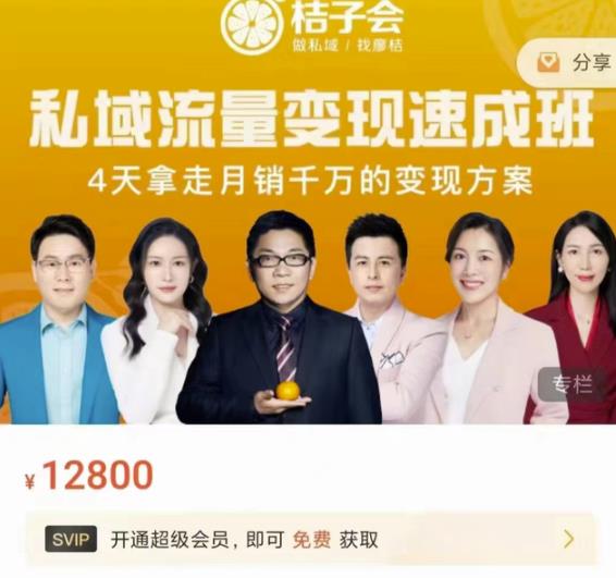 桔子会·私域流量变现速成班，4天拿走月销千万的变现方案 价值12800元-鱼梓小栈