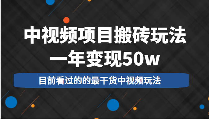 中视频项目搬砖玩法，一年变现50w，目前看过的的最干货中视频玩法-鱼梓小栈