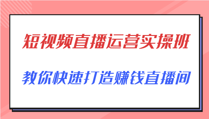 短视频直播运营实操班，直播带货精细化运营实操，教你快速打造赚钱直播间-鱼梓小栈