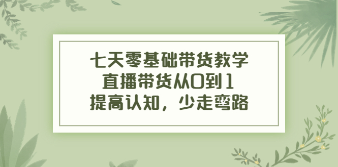 七天零基础带货教学，直播带货从0到1，提高认知，少走弯路-鱼梓小栈