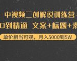 中视频二创解说训练营：从0到精通 文案+标题+素材、月入5000到5W-鱼梓小栈