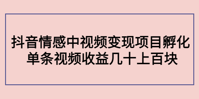 副业孵化营第5期：抖音情感中视频变现项目孵化 单条视频收益几十上百-鱼梓小栈