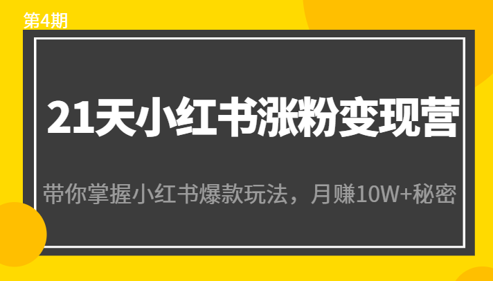21天小红书涨粉变现营（第4期）：带你掌握小红书爆款玩法，月赚10W+秘密-鱼梓小栈