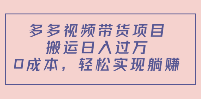 多多视频带货项目，搬运日入过万，0成本，轻松实现躺赚（教程+软件）-鱼梓小栈