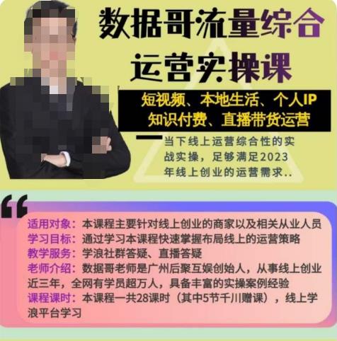 数据哥流量综合运营实操课：短视频、本地生活、个人IP知识付费、直播带货运营-鱼梓小栈