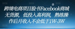 跨境电商项目脸书Facebook商城无货源，低投入高利润，熟练操作后月收入不会低于1W-3W-鱼梓小栈