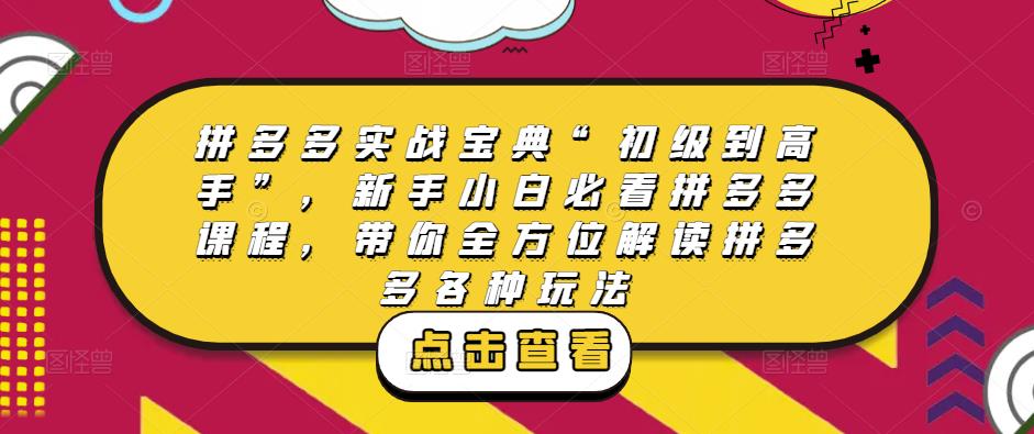 拼多多实战宝典“初级到高手”，新手小白必看拼多多课程，带你全方位解读拼多多各种玩法-鱼梓小栈