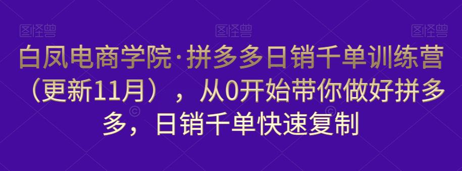 白凤电商学院·拼多多日销千单训练营，从0开始带你做好拼多多，日销千单快速复制（更新知2023年3月）-鱼梓小栈