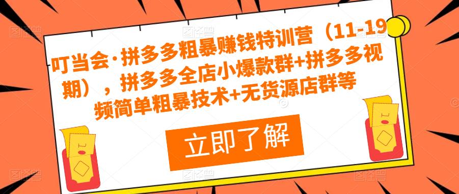 叮当会·拼多多粗暴赚钱特训营（11-19期），拼多多全店小爆款群+拼多多视频简单粗暴技术+无货源店群等-鱼梓小栈