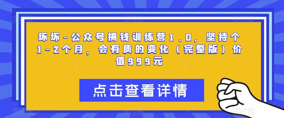坏坏-公众号搞钱训练营1.0，坚持个1-2个月，会有质的变化（完整版）价值999元-鱼梓小栈