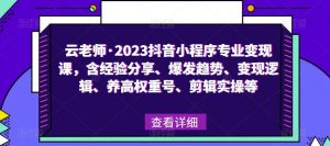 云老师·2023抖音小程序专业变现课，含经验分享、爆发趋势、变现逻辑、养高权重号、剪辑实操等-鱼梓小栈