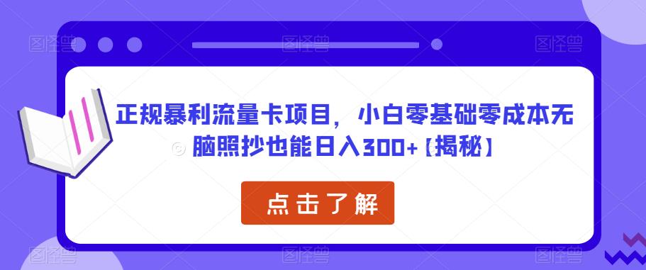 正规暴利流量卡项目，小白零基础零成本无脑照抄也能日入300+【揭秘】-鱼梓小栈