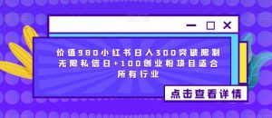 价值980小红书日入300突破限制无限私信日+100创业粉项目适合所有行业-鱼梓小栈