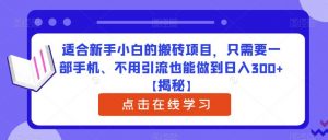 适合新手小白的搬砖项目，只需要一部手机、不用引流也能做到日入300+【揭秘】-鱼梓小栈
