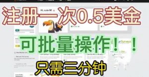 国外项目注册一次0.5美金，只需三分钟无脑操作，可批量同时放大操作，小白工作室福利【揭秘】-鱼梓小栈