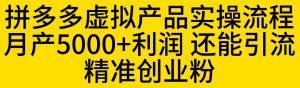拼多多虚拟产品实操流程，月产5000+利润，还能引流精准创业粉【揭秘】-鱼梓小栈