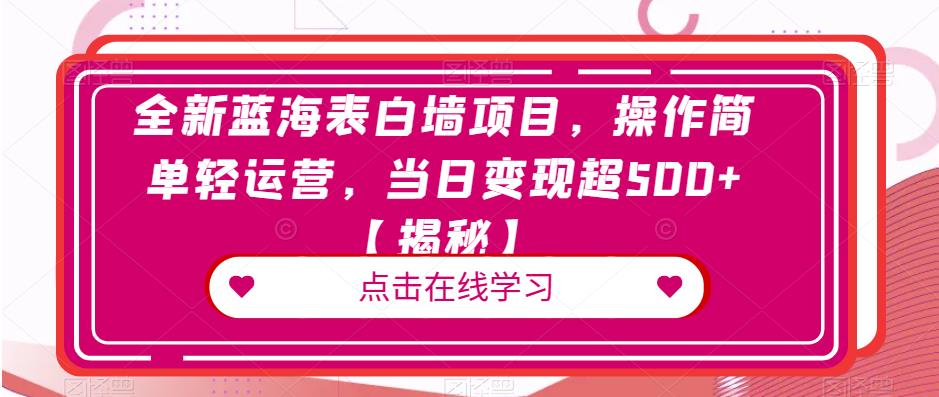全新蓝海表白墙项目，操作简单轻运营，当日变现超500+【揭秘】-鱼梓小栈