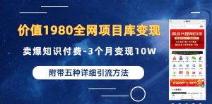 价值1980的全网项目库变现-卖爆知识付费-3个月变现10W是怎么做到的-附多种引流创业粉方法【揭秘】-鱼梓小栈