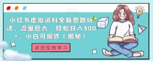 小红书虚拟资料全新思路玩法，流量巨大，轻松日入300+，小白可操作【揭秘】-鱼梓小栈