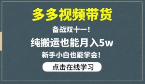 多多视频带货，备战双十一，纯搬运也能月入5w，新手小白也能学会-鱼梓小栈