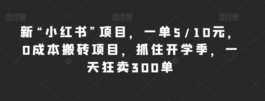新“小红书”项目，一单5/10元，0成本搬砖项目，抓住开学季，一天狂卖300单【揭秘】-鱼梓小栈