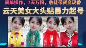 云天美女大头贴暴力起号教学，简单操作，7天万粉，收徒带货变现香-鱼梓小栈