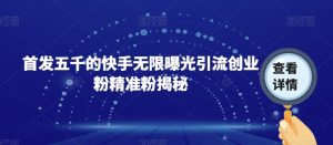 首发五千的快手无限曝光引流创业粉精准粉揭秘-鱼梓小栈