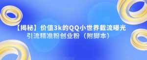 【揭秘】价值3k的QQ小世界截流曝光引流精准粉创业粉（附脚本）-鱼梓小栈