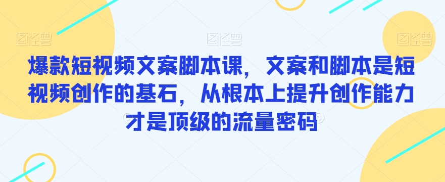 爆款短视频文案脚本课，文案和脚本是短视频创作的基石，从根本上提升创作能力才是顶级的流量密码-鱼梓小栈