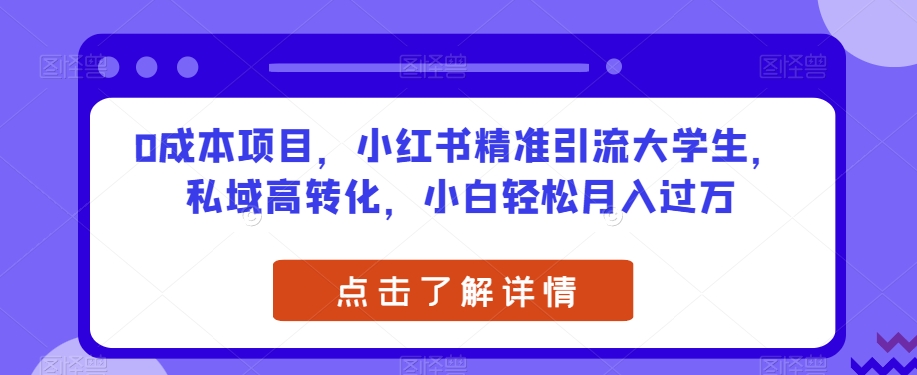 0成本项目，小红书精准引流大学生，私域高转化，小白轻松月入过万【揭秘】-鱼梓小栈