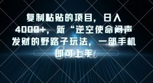 复制粘贴的项目，日入4000+，新“逆空使命“闷声发财的野路子玩法，一部手机即可上手-鱼梓小栈