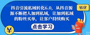 抖音引流私域转化6.0，从抖音源源不断把人加到私域，让加到私域的粉丝买单，让客户持续购买-鱼梓小栈