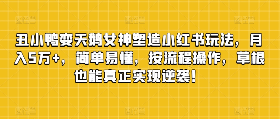 丑小鸭变天鹅女神塑造小红书玩法，月入5万+，简单易懂，按流程操作，草根也能真正实现逆袭！-鱼梓小栈