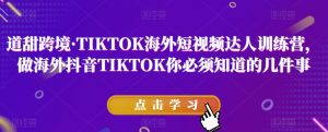 道甜跨境·TIKTOK海外短视频达人训练营,做海外抖音TIKTOK你必须知道的几件事-鱼梓小栈
