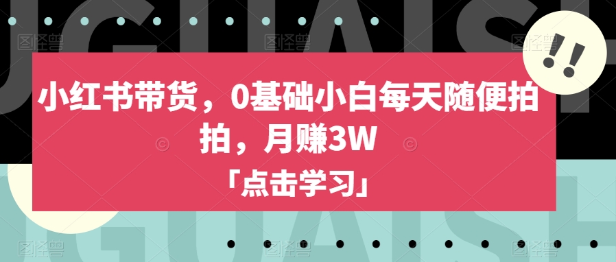 小红书带货，0基础小白每天随便拍拍，月赚3W【揭秘】-鱼梓小栈
