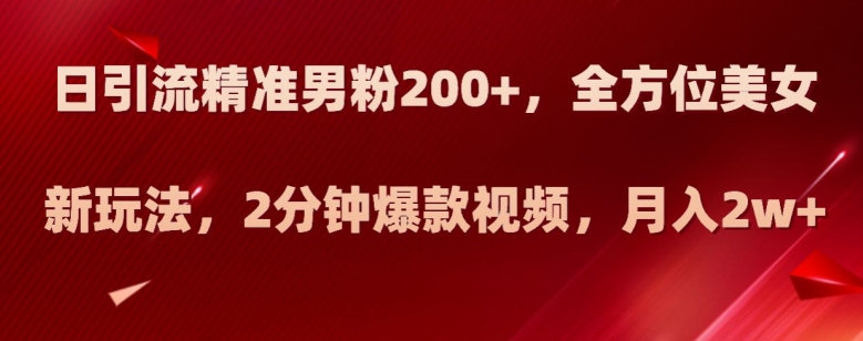 日引流精准男粉200+，全方位美女新玩法，2分钟爆款视频，月入2w+【揭秘】-鱼梓小栈