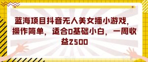 蓝海项目抖音无人美女播小游戏，操作简单，适合0基础小白，一周收益2500【揭秘】-鱼梓小栈