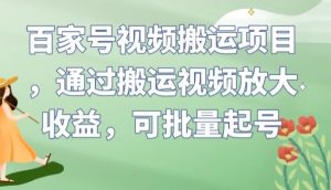 百家号视频搬运项目，通过搬运视频放大收益，可批量起号【揭秘】-鱼梓小栈