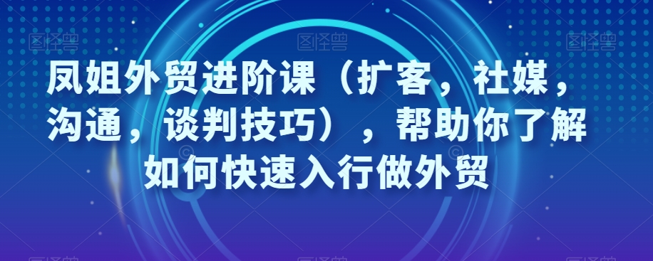 凤姐外贸进阶课（扩客，社媒，沟通，谈判技巧），帮助你了解如何快速入行做外贸-鱼梓小栈