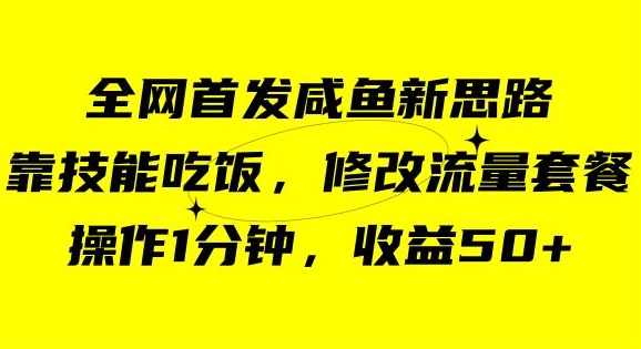 咸鱼冷门新玩法，靠“技能吃饭”，修改流量套餐，操作1分钟，收益50【揭秘】-鱼梓小栈