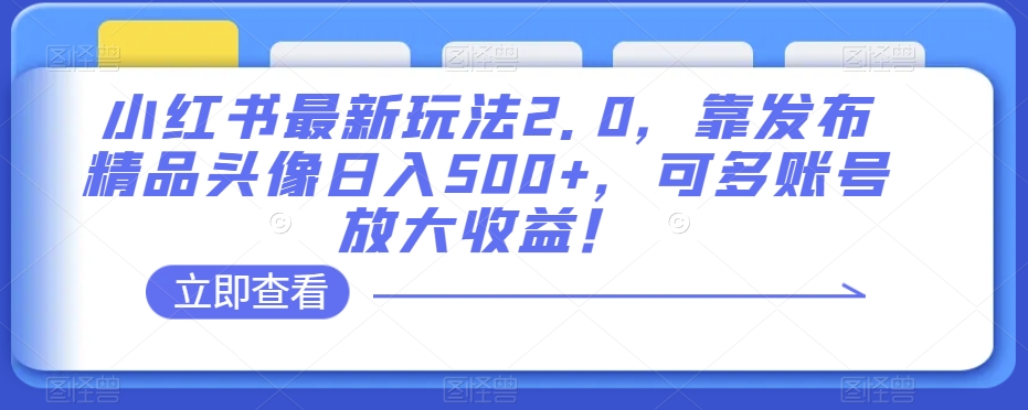 小红书最新玩法2.0，靠发布精品头像日入500+，可多账号放大收益！【揭秘】-鱼梓小栈