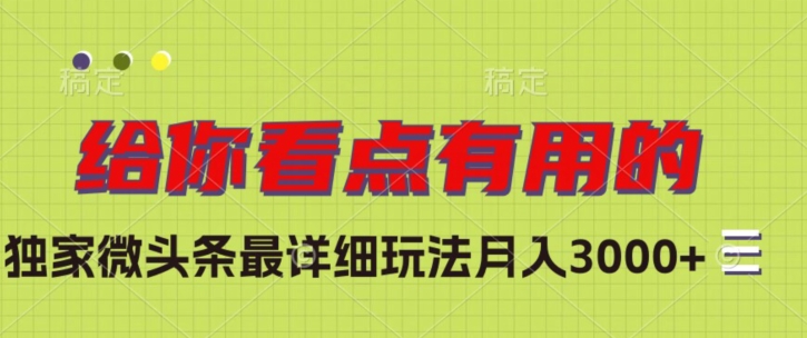 独家微头条最详细玩法，月入3000+【揭秘】-鱼梓小栈