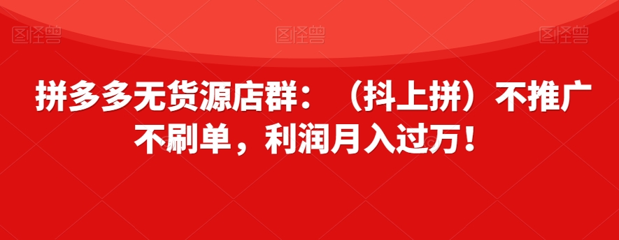 拼多多无货源店群：（抖上拼）不推广不刷单，利润月入过万！【揭秘】-鱼梓小栈