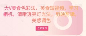大V美食色彩法,美食短视频,学习相机,清晰透亮灯光法,剪映剪辑,美感调色-鱼梓小栈