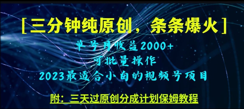 三分钟制作视频号纯原创，条条爆款，轻松月入过万【揭秘】-鱼梓小栈
