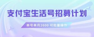 支付宝生活号作者招募计划,单号单月2600,可批量去做,工作室一人一个月轻松1w+【揭秘】-鱼梓小栈