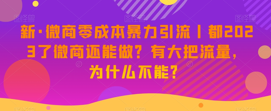 新·微商零成本暴力引流丨都2023了微商还能做？有大把流量，为什么不能？-鱼梓小栈