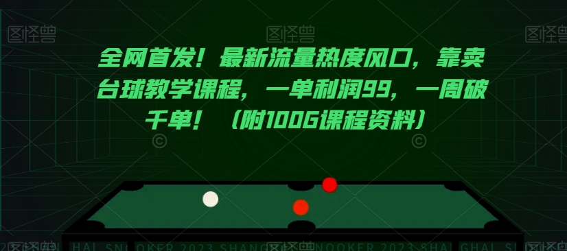 全网首发！最新流量热度风口，靠卖台球教学课程，一单利润99，一周破千单！（附100G课程资料）-鱼梓小栈